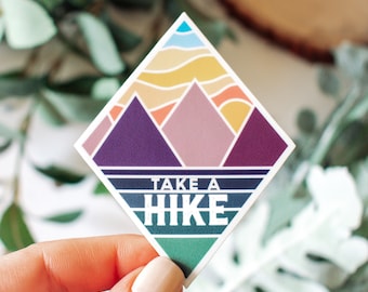 Take A Hike Mountain Sunset Vinyl Sticker || hiking stickers outdoor nature sticker adventure mountain art unique hiking gifts aesthetic