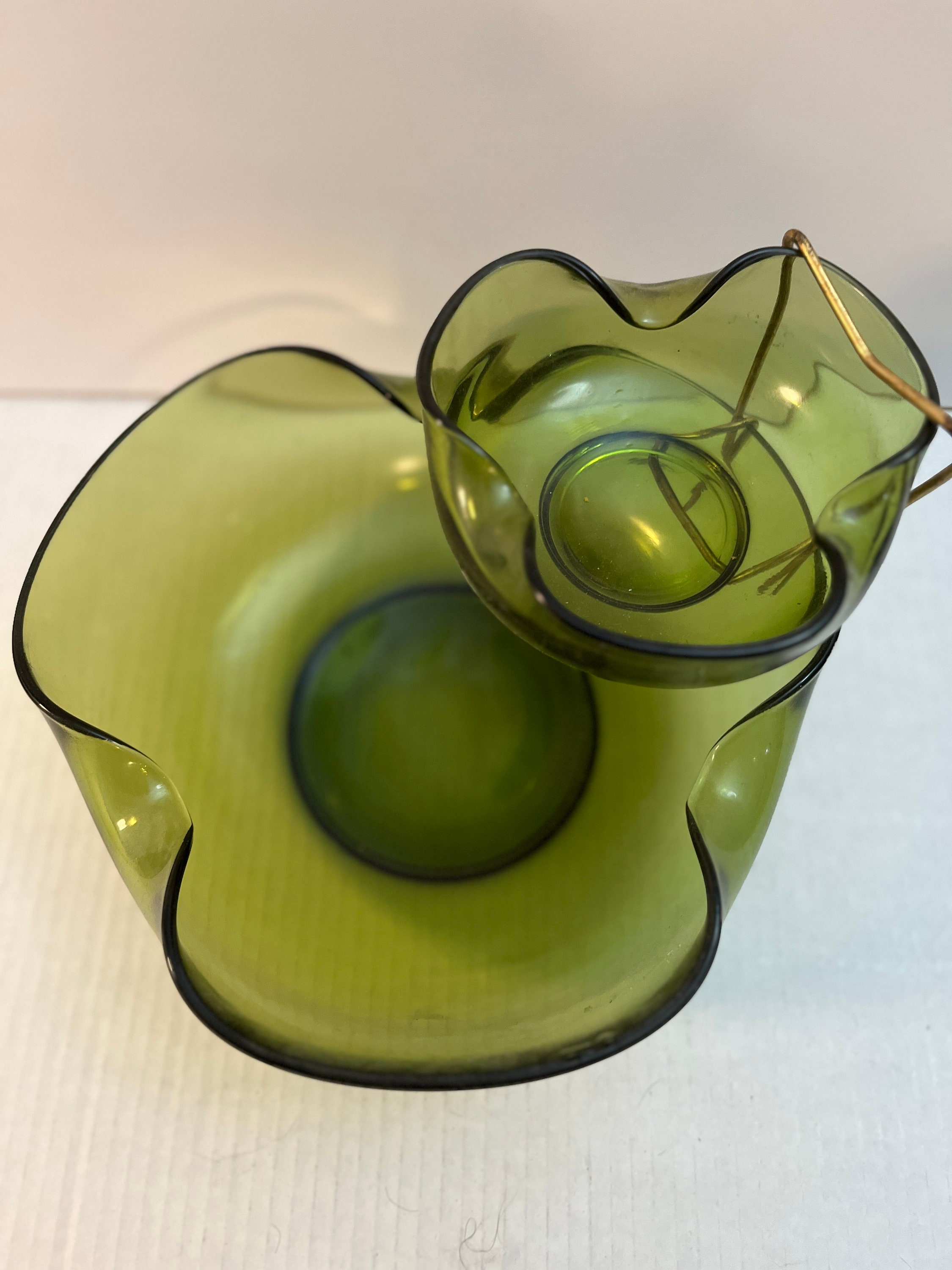 Vintage, Anchor Hocking Chip and Dip Set, 3 Piece Set, Avocado Green