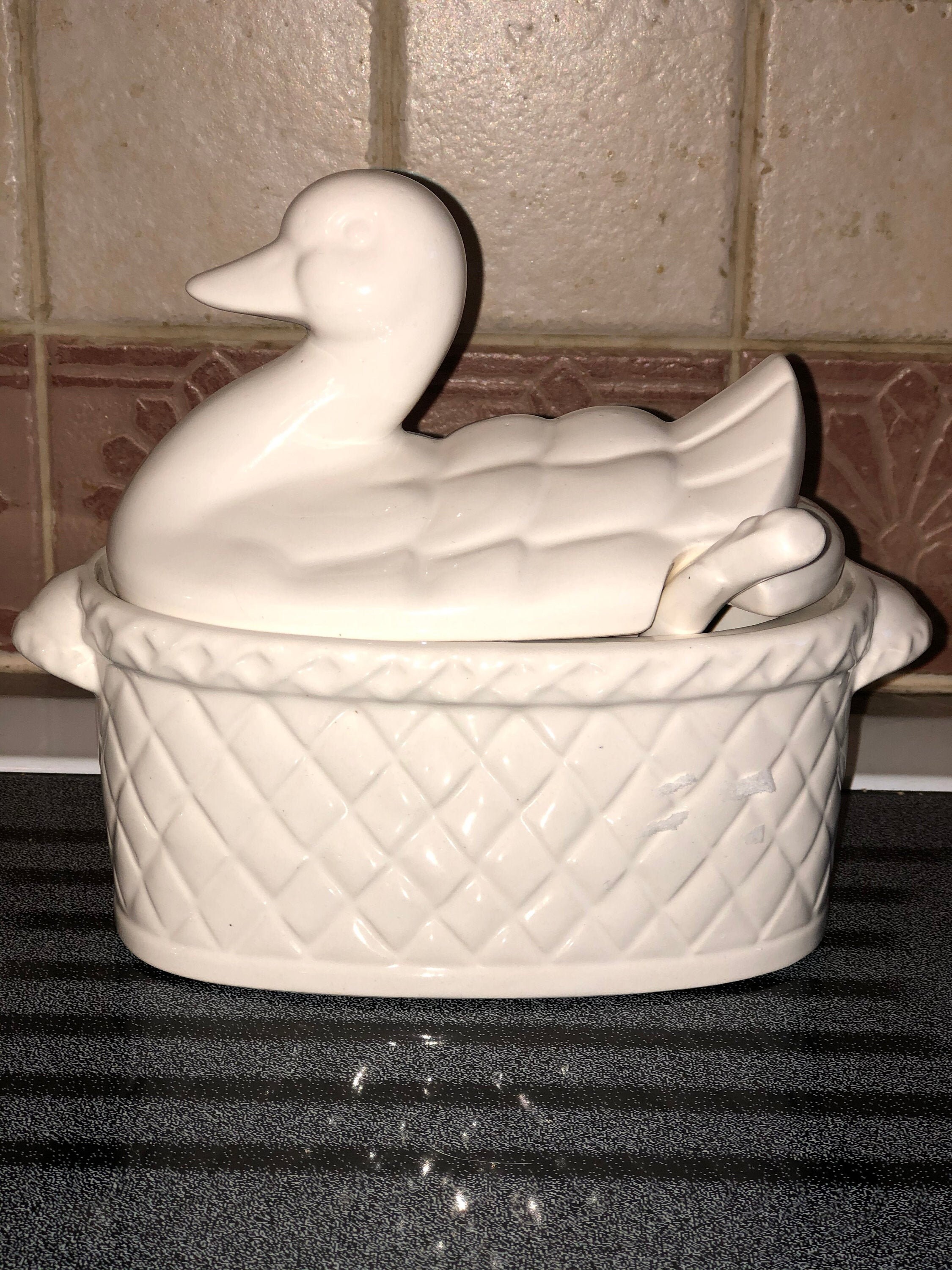 Duck soup tureen with spoon/ ladle gravy boat sauce dish Etsy