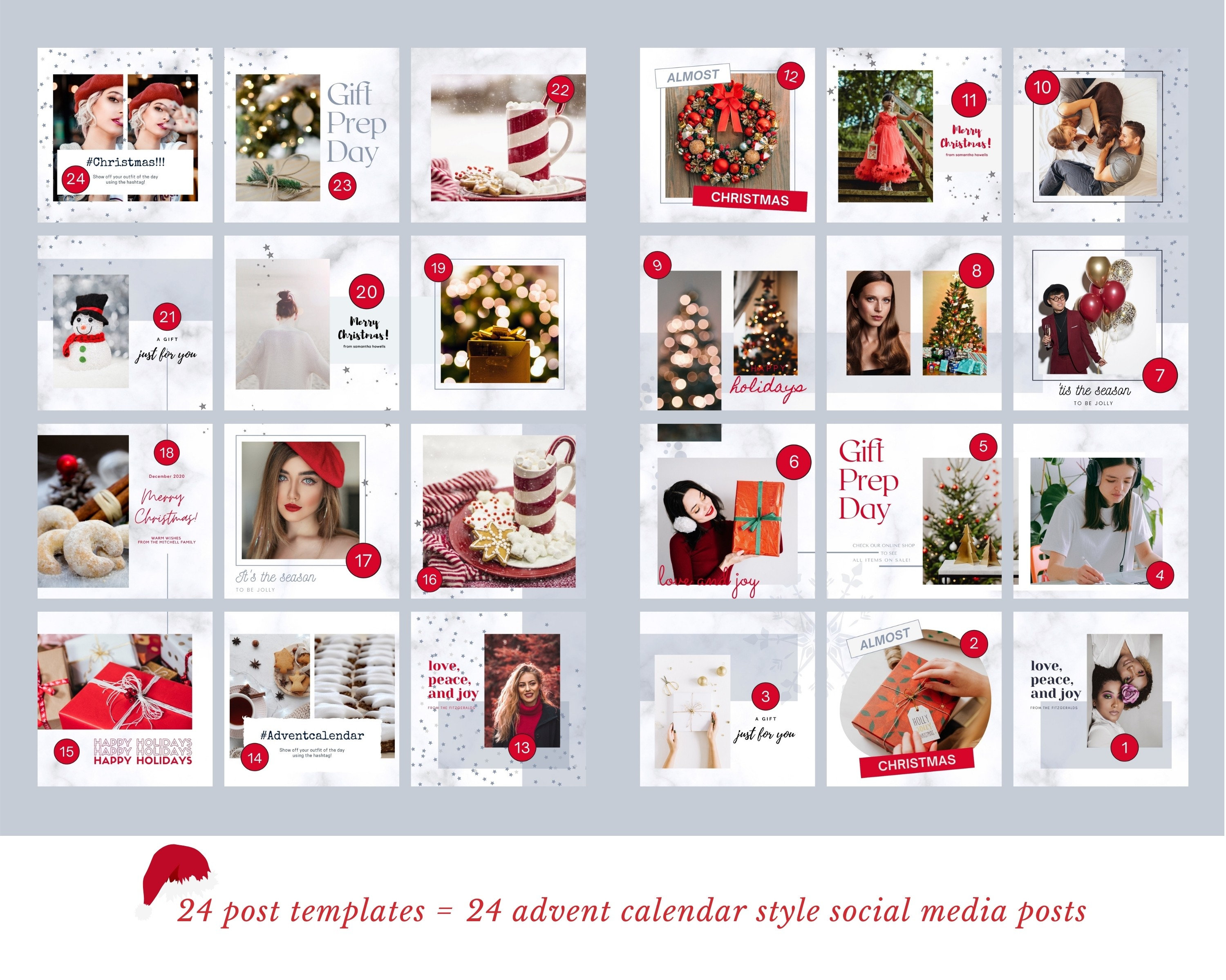 24 Christmas Advent Calendar Instagram Post Template Puzzle Etsy UK