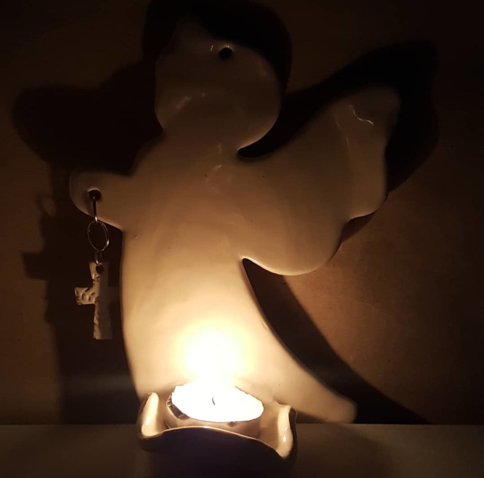 White Angel Candle Holder with Cross Hand Wall Tea Light Etsy