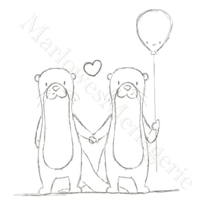 Printable Coloring Sheet: Otters in Love
