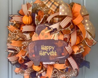 Fall wreath, Thanksgiving Wreath, autumn wreath, harvest wreath, pumpkin wreath, blue truck wreath, By the Coast Wreaths