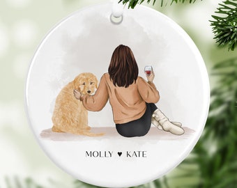 Gepersonaliseerde hond moeder boom ornament, hond eigenaar vakantiegift, aangepaste familie huisdier kerstornament, hond illustratie, hond moeder cadeau ORN0003