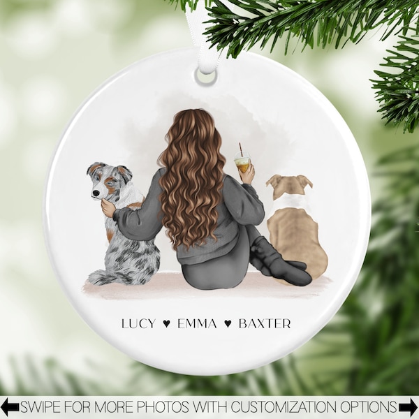 Personalized Dog Family Tree Ornament, Dog Owner Holiday Gift, Custom Family Pet Christmas Ornament, Dog Illustration, Dog Mom Gift ORN0003