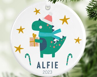 Personalized Kids Christmas Dinosaur Ornament, Custom Name Tree Ornament, Gift for Child,