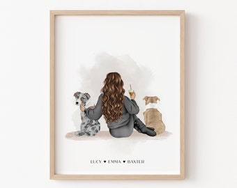 Personalized Pet and Owner Portrait, Custom Wall Art, Family Dog Portrait, Dog Mom Gift, Custom Dog Owner Gift, Pet Illustration, PRI0003