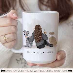 Personalized Pet Owner Portrait Mug, Choose Your Hair and Pet Breeds, Custom Dog Mom Cup, Christmas Gifts for Dog Lovers, Family Pet Coffee