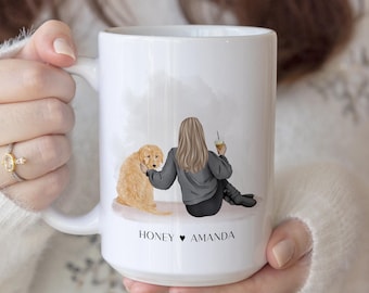 Golden Doodle Mom Personalized Mug, Pet and Owner Portrait, Custom Dog Mom Cup, Christmas Gifts for Dog Lovers, Family Pet Coffee