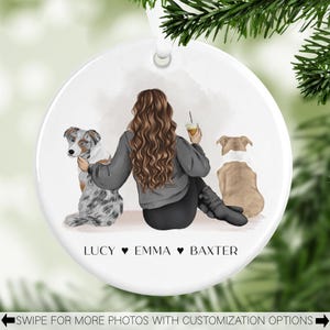 Personalized Dog Mom Tree Ornament, Dog Owner Holiday Gift, Custom Family Pet Christmas Ornament, Dog Illustration, Dog Mom Gift
