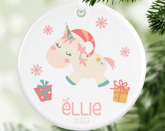 Personalized Kids Christmas Unicorn Ornament, Custom Name Tree Ornament, Gift for Child,