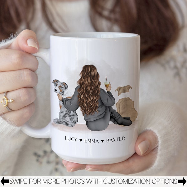 Personalized Pet Owner Portrait Mug, Custom Dog Mom Cup, Christmas Gifts for Dog Lovers, Family Pet Coffee Mug,Pet Illustration MUG0003