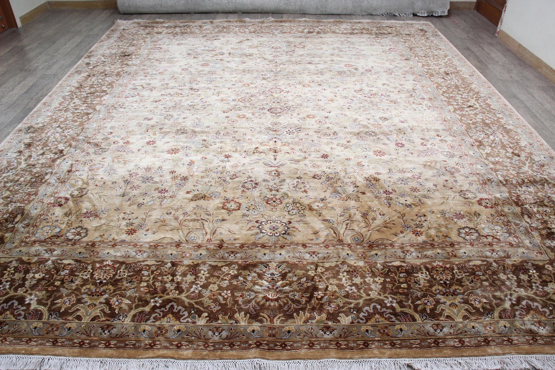 Oversize Silk 11x13 Feet Persian Handknotted Silk Rug, 330x400 Cms Rug