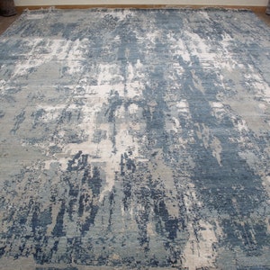 12x15 feet Abstract Silk & Wool rug,Modern oversized carpet,360x460 cms Long rug
