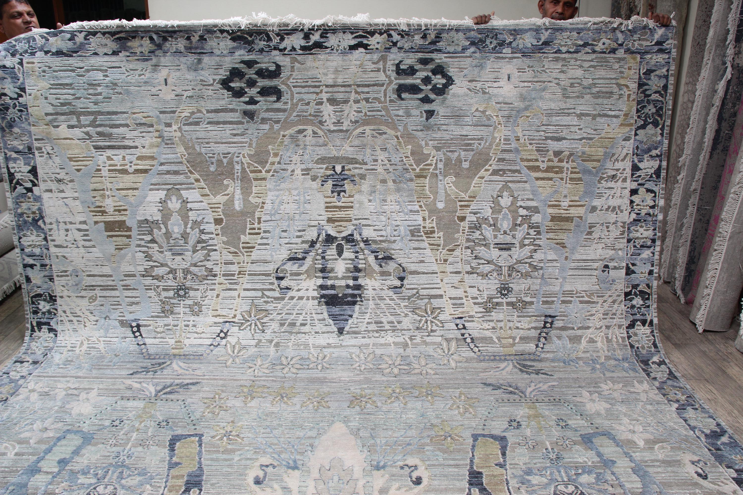 10x14 Modern Wool Silk Area rug ,300x430 cms Silk Large Carpet,One Of A Kind Rug