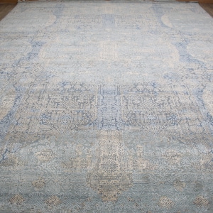 12x15 feet Handknotted textured Blue rug,Modern One of a kind rug