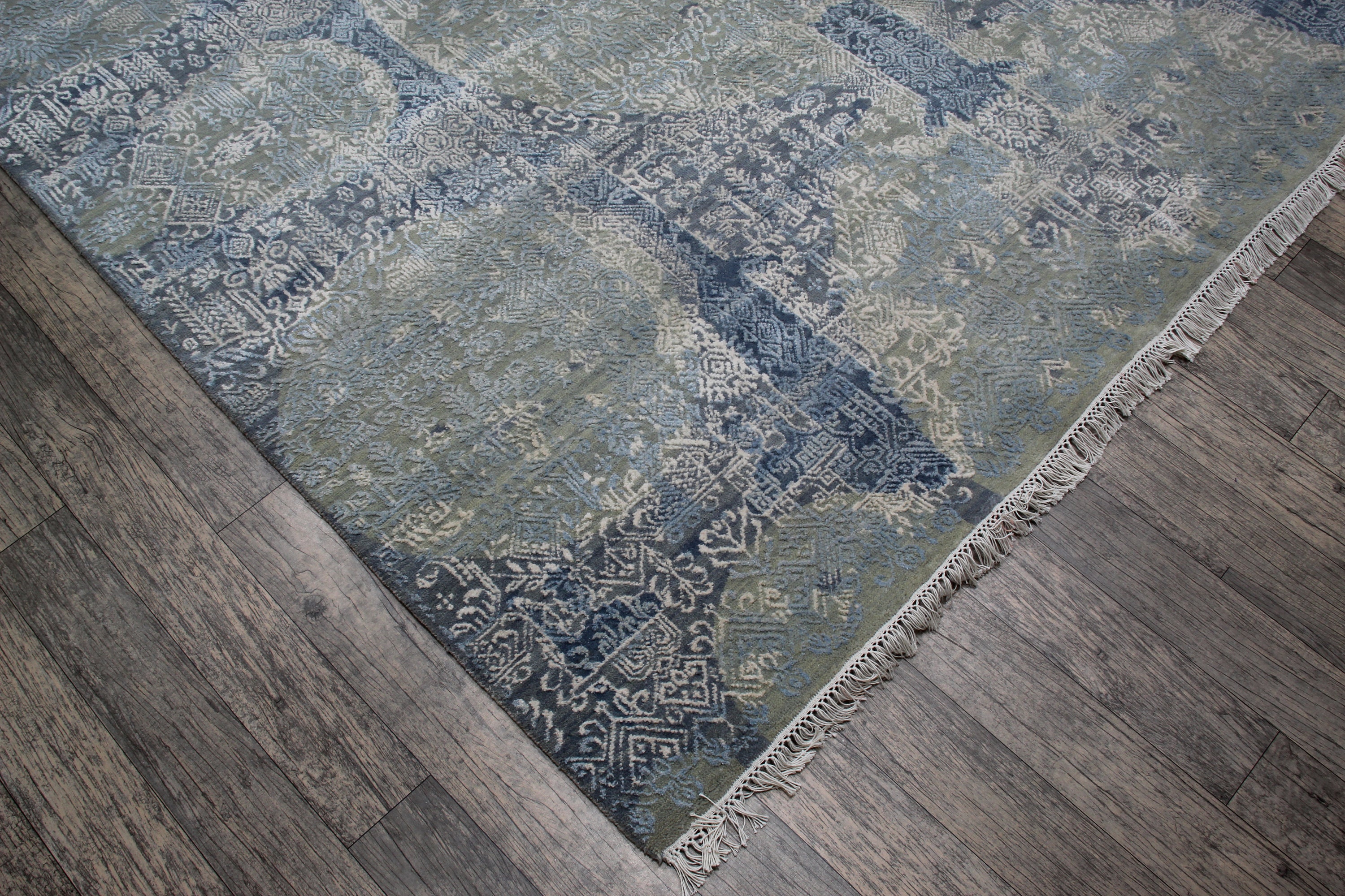 8x8 Handmade Fine Quality Wool and Real Silk Sqaure Shape Rug,blue ...