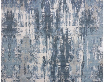 10x14 feet Abstract Silk & Wool rug,Modern oversized carpet