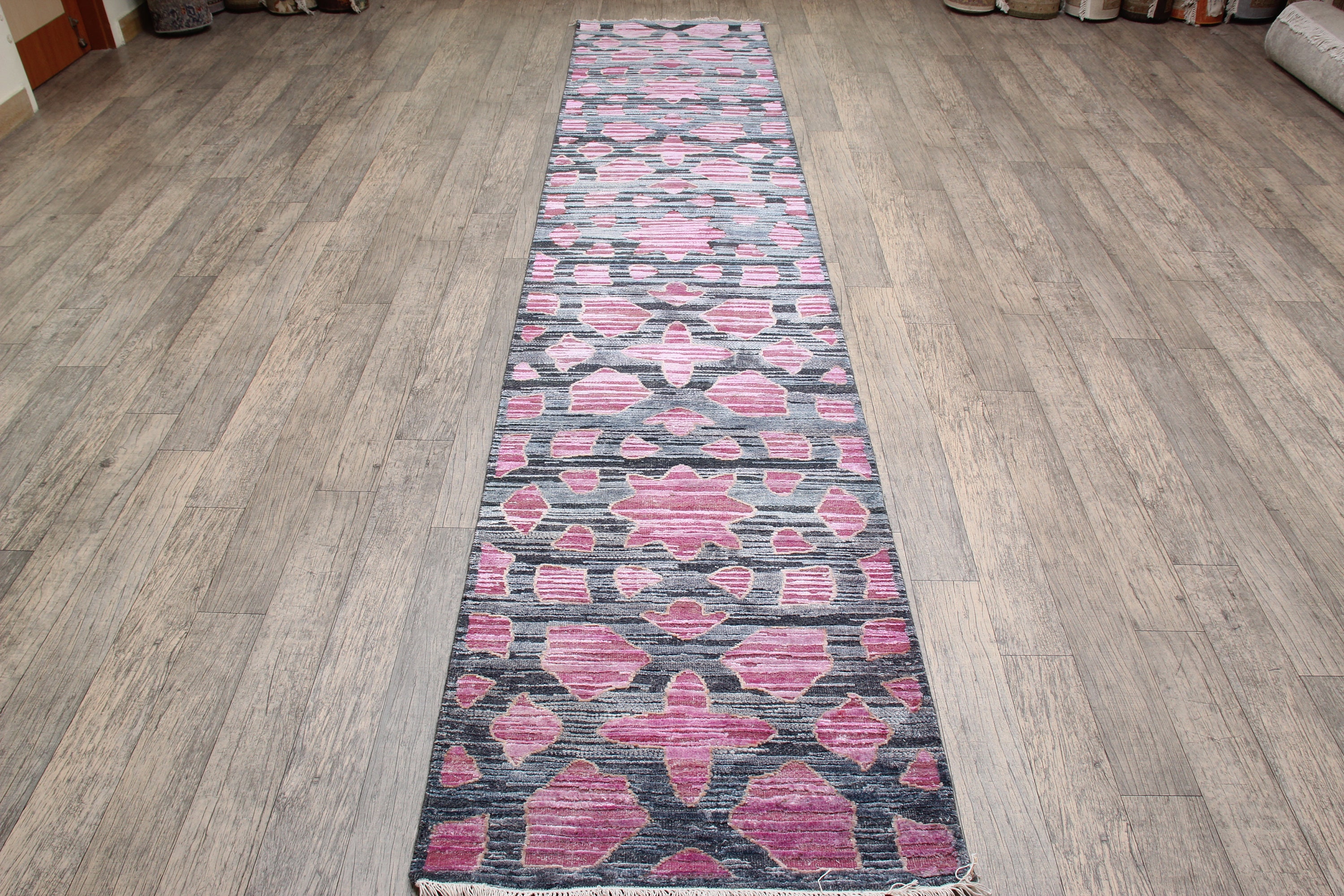 discounts online shopping 12 feet 9 Long Real Silk Wool runner rug ,  Abstract Silk Runner , 80x360 Cms Runner Rug 