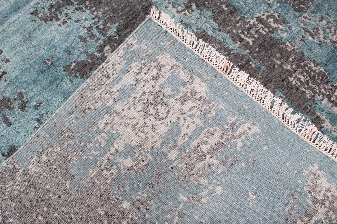 8x10 Turquoise Blue Colour Silk Wool Abstract Pattern Area Rug - Etsy