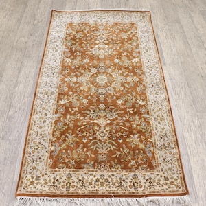 3x5 Handknotted silk rug,Persian Handmade silk carpet,90x150 silk carpet