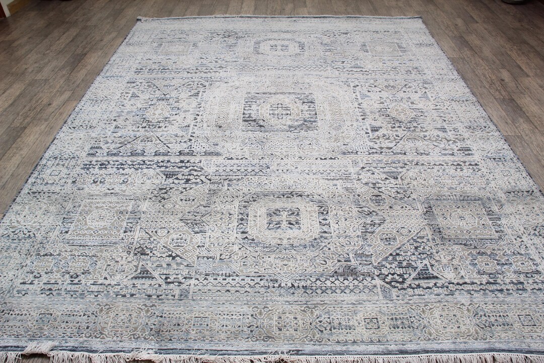 9x12 Silk Wool Abstract 12x9 Carpet ,low Pile Rug, One of A Kind Rug ...