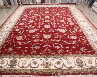 10x14 feet Oriental Silk & Wool rug,Jaipur oversized carpet,Floral 14x10 feet carpet