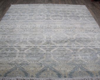 8x8 feet Handmade Silk Wool Area rug ,Large Square rug