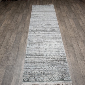 10 Feet Runner Silk and Wool Rug , fine quality high lo pile area rug