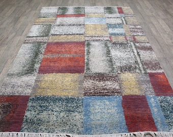 6x9 feet Abstract Wool & Silk Area rug ,Silk 6x9 Rug, Exclusive silk rug,Colourful Modern Silk Carpet
