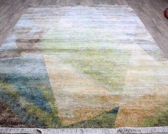 8x10 Abstract Silk Carpet, 240x300 Cms Rug,Exclusive Carpet