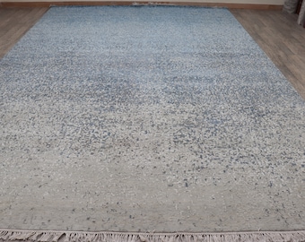 10x14 Handmade Modern Abstract Rug ,Oversized Silk Wool Carpet