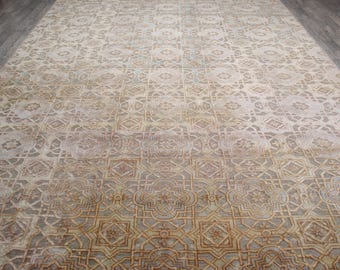 10x13 feet Abstract Silk & Wool rug,Modern oversized carpet,300x400 cms rug