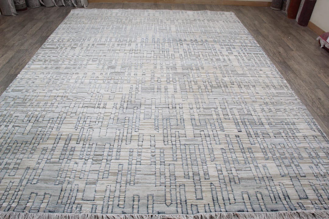 9x12 Handknotted Silk and Wool Abstract 12x9 Carpet,modern One of A ...
