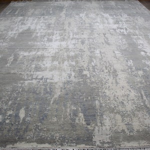 12x15 Handmade Wool and Real Silk area rug,Oversized Abstract Rug