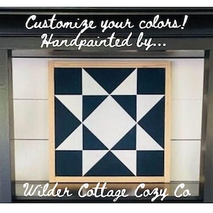 Ohio Star Barn Quilt | Hand-Painted Wood Quilt Block | Navy & White Rustic Farmhouse Wall Art (12&quot;x12&quot;)