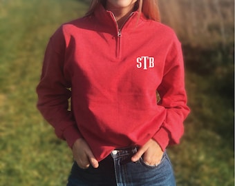 Monogrammed Quarter Zip Sweatshirt, Monogram Zip Sweatshirt, Gameday sweatshirt, Personalized Sweater, Cozy Sweater, Monogram Pullover, Logo