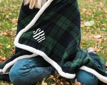 Personalized Embroidered Monogram Sherpa Blanket | Monogram Sherpa Throw | Multiple Colors | Throw Blanket | FREE SHIPPING