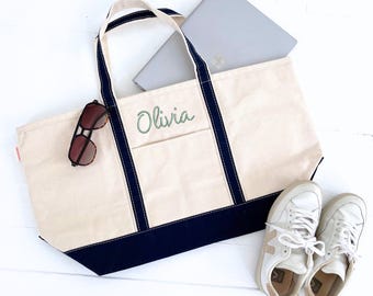 Custom Canvas Boat Tote Bag | Custom Text Large Tote Bag | Gift for Her | Bachelorette Gift | School Bag |Embroidery | Personalized Gift