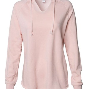 a women's pink hoodie sweatshirt with a v - neck