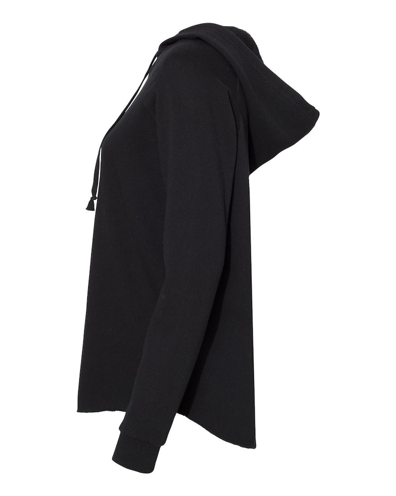 a woman wearing a black hoodie with a zipper