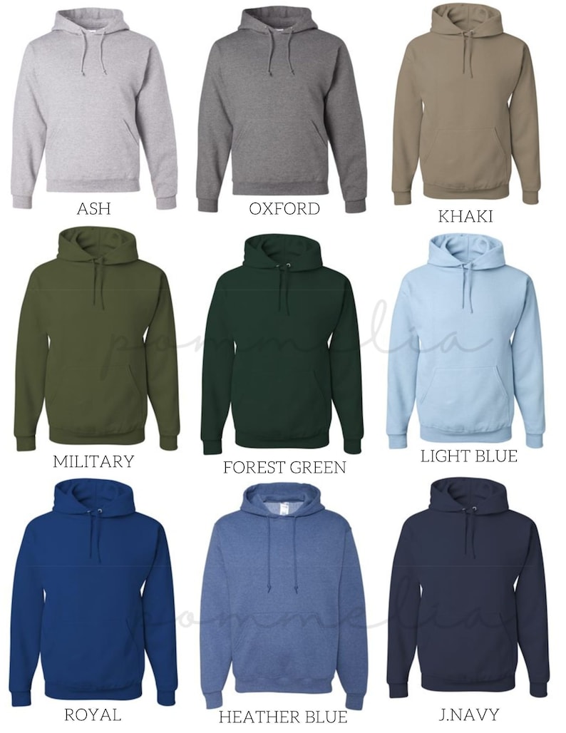 a group of men's hooded sweatshirts in different colors