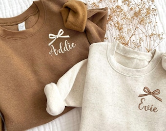Personalized Toddler Bow Crewneck Sweatshirt | Embroidered Toddler Name and Bow Crewneck | Gift for Kids | Coquette Kids Crew | Cute Bow