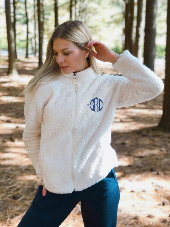 Monogrammed Sherpa Jacket Personalized Sherpa Fleece Women - Etsy