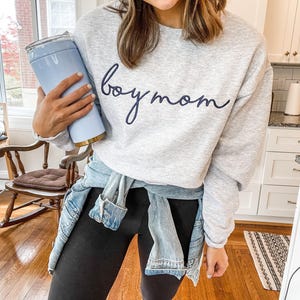 Boy Mom Embroidered Sweatshirt - Unisex Crewneck Pullover for Busy and Comfy Mom Life | Mother&#39;s Day Gift