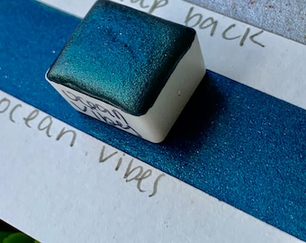 Ocean Vibes, Mica, handgemachte Aquarellfarben, Viertel Pfannen, Mini Pfannen, Blaue Farbe, Schimmer, Geschenkideen
