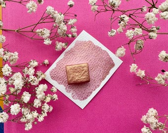 Peach Gold Mica | Watercolor | handmade paint, handmade watercolors, half pan, full pan, card making, calligraphy, rose gold, colorshift