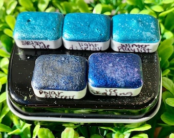 Winter Blues Set | Winter Blues | Handmade Watercolors | Watercolor Set | Gift Ideas | Gift Wrap | Glitter Paint | Shimmer Paint | Handmade