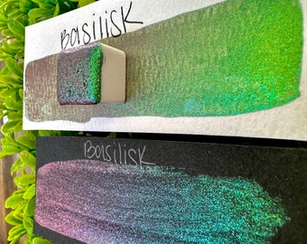 Basilisk | Colorshift | Chameleon, handmade watercolor, watercolors, gift ideas, watercolor art, colorshift paint, handmade cards
