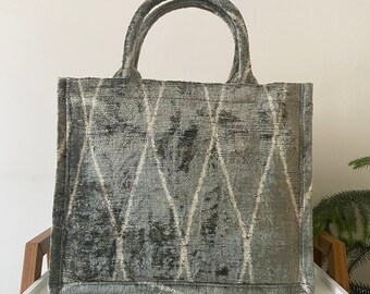 mothers day gift | tote bag | ikat fabric tote bag | velvet large jute tote  | handmade ikat bag | ikat green tote bag | ikat tote bag